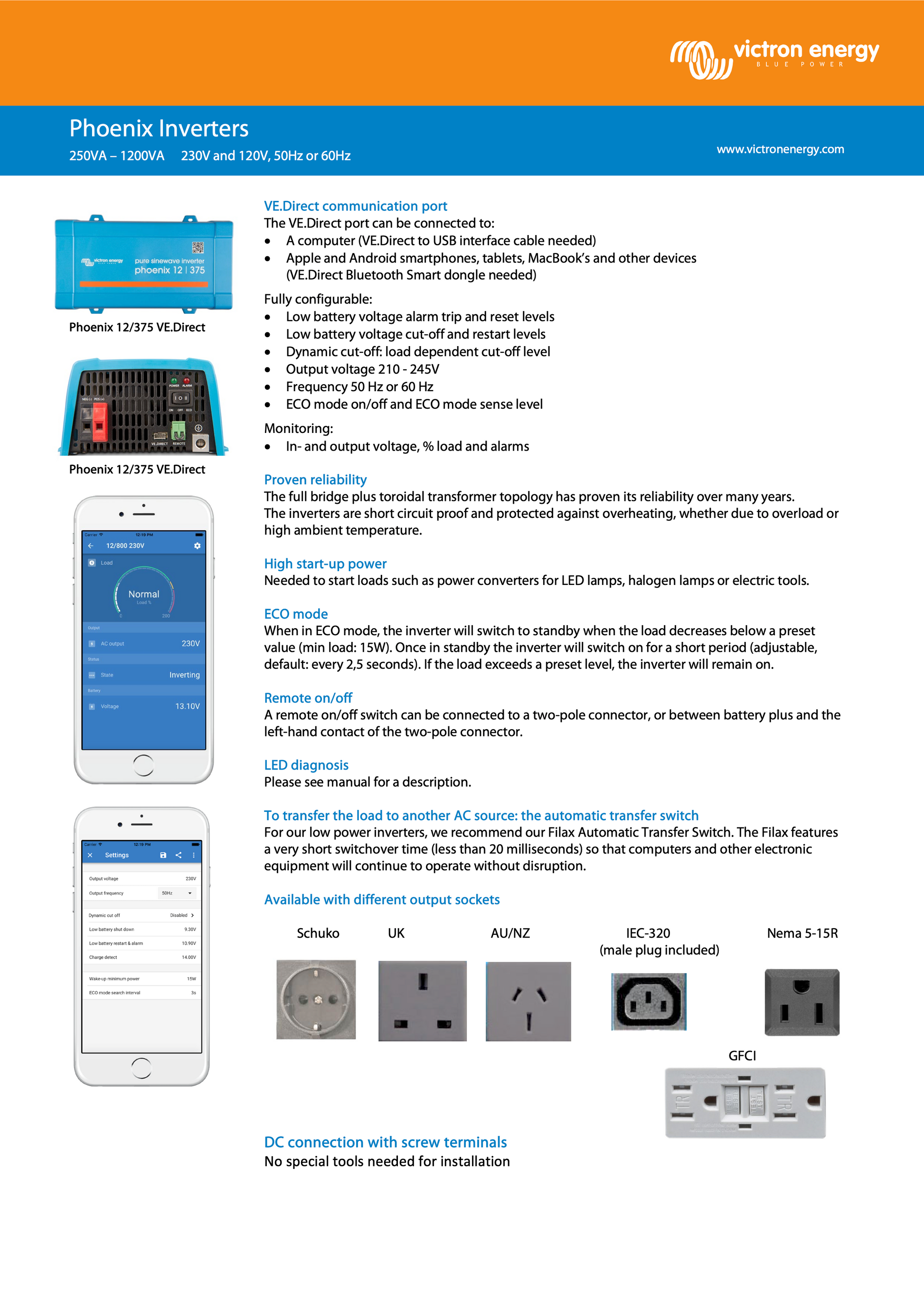 Victron Energy Phoenix Inverter data sheet