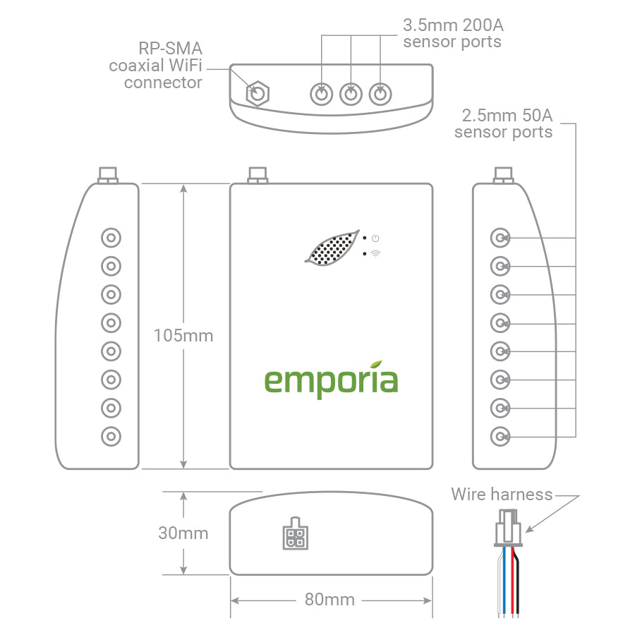 Emporia Vue Gen 2 Energy Monitor with 200A sensors and optional 50A sensors for circuits