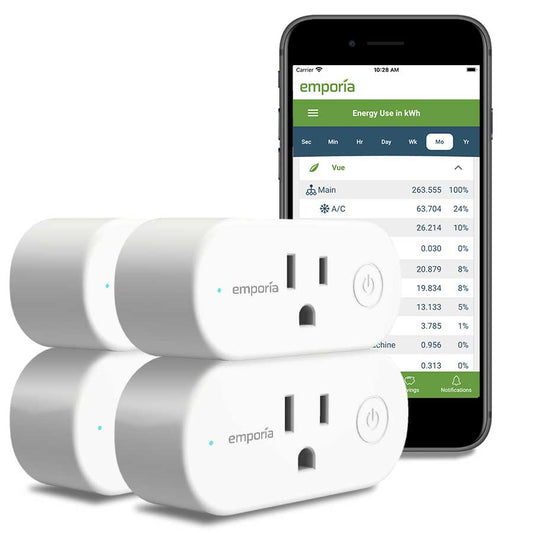 Emporia Smart Plug with Energy Monitoring | 15A Max / 10A Continuous | WiFi Smart Outlet | Emporia App | Alexa | Google | ETL Certified (Package of 4)